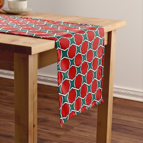 Oriental Red Green Arabic Egypt Geometric Pattern Short Table Runner