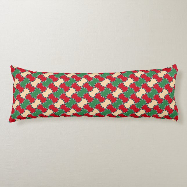 Oriental Red Green Bow Tie Geometric Pattern Body Pillow (Front)
