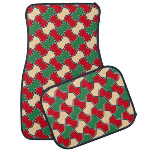 Oriental Red Green Bow Tie Geometric Pattern Car Floor Mat