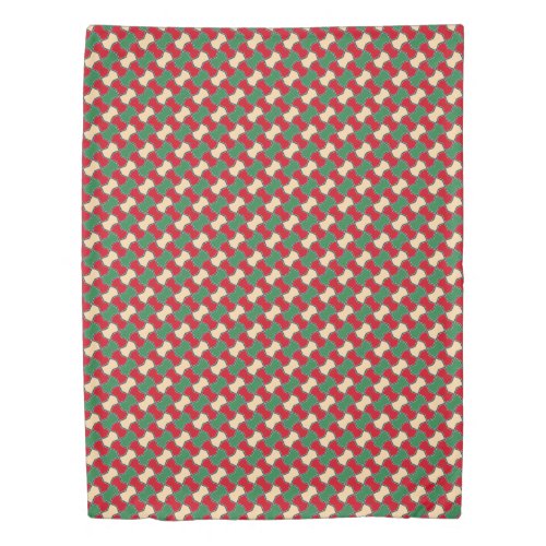 Oriental Red Green Bow Tie Geometric Pattern Duvet Cover