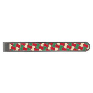 Oriental Red Green Bow Tie Geometric Pattern Gunmetal Finish Tie Bar