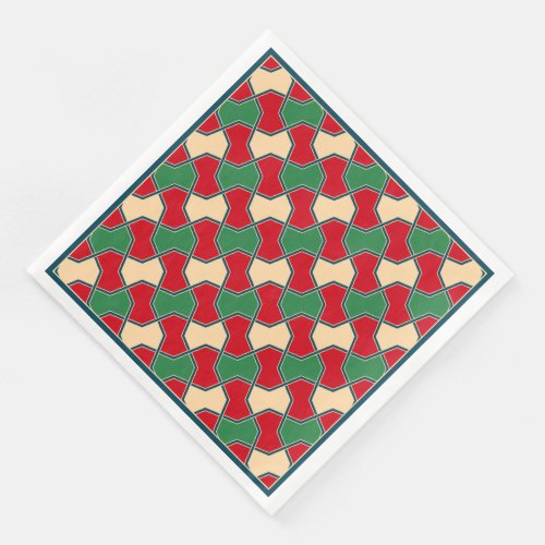 Oriental Red Green Bow Tie Geometric Pattern Paper Dinner Napkins