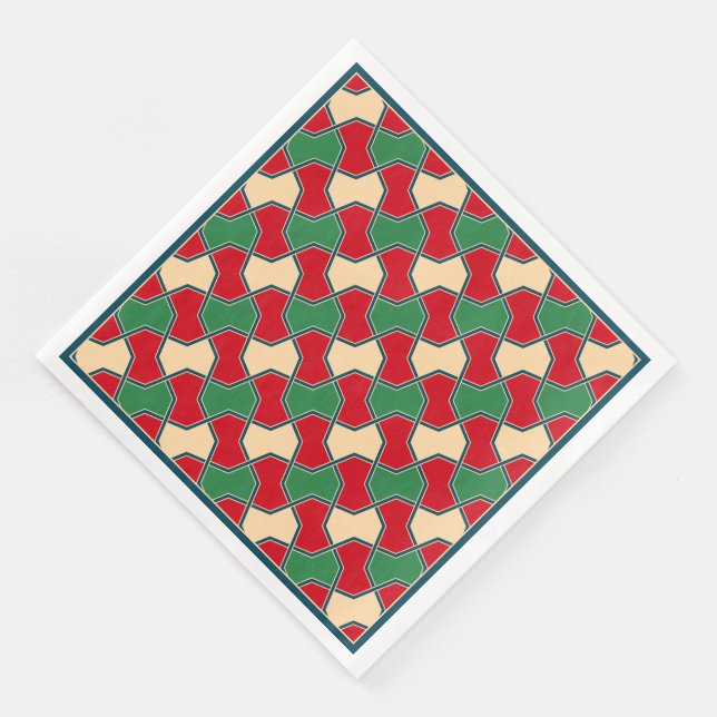 Oriental Red Green Bow Tie Geometric Pattern Paper Dinner Napkins (Corner)