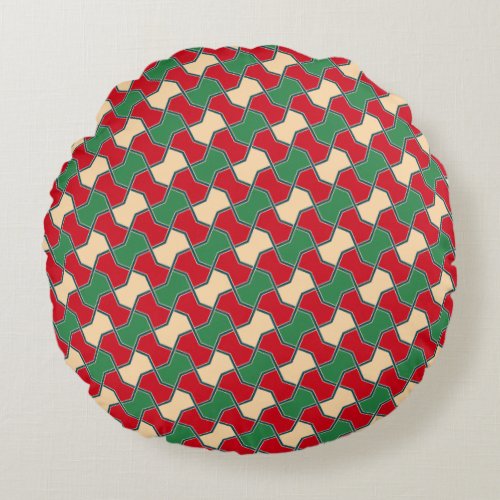 Oriental Red Green Bow Tie Geometric Pattern Round Pillow