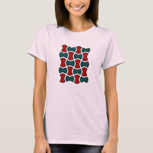 Oriental Red Green Bow Tie Geometric Pattern T-Shirt