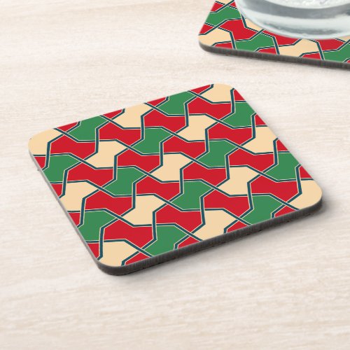 Oriental Red Green Bow Tie Geometric Vector Art Beverage Coaster