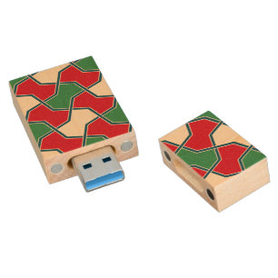 Oriental Red Green Bow Tie Geometric Vector Art Wood Flash Drive