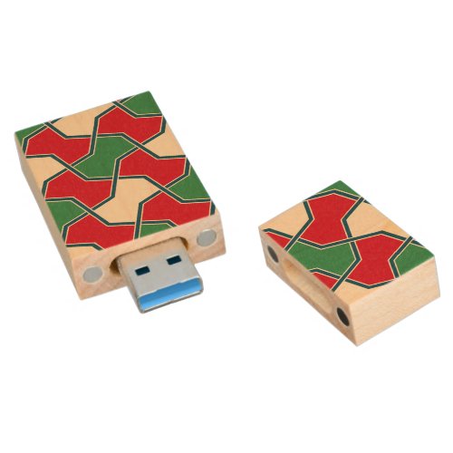 Oriental Red Green Bow Tie Geometric Vector Art Wood Flash Drive