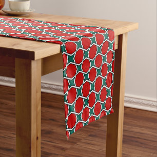 Oriental Red Green White Arabic Geometric Pattern Short Table Runner