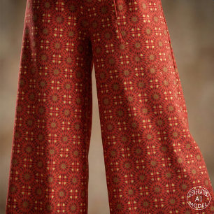 Oriental Red Mosaic Geometric Kaleidoscope Pattern Fabric