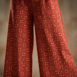 Oriental Red Mosaic Geometric Kaleidoscope Pattern Fabric