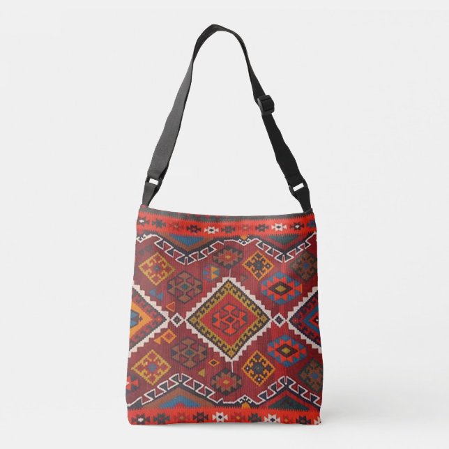 Oriental Red Persian Turkish Rug Crossbody Bag (Back)