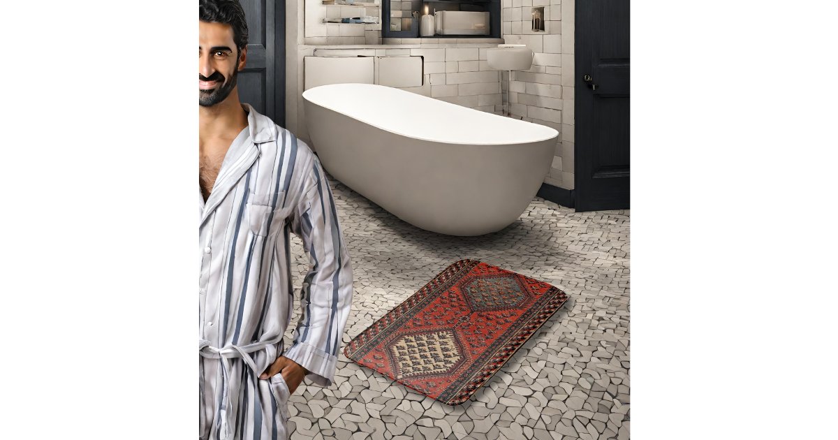 Oriental red runner pattern bath mat | Zazzle