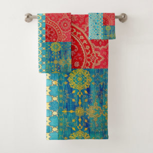 ORIENTAL Red Turquoise Pattern - Bath Towel Set