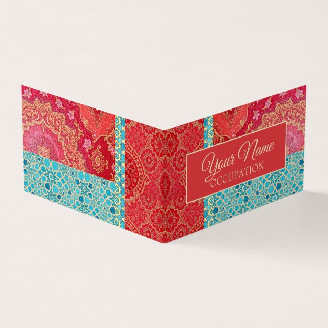 ORIENTAL Red Turquoise Pattern - Business Card (Outside)
