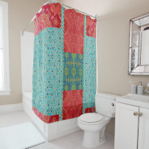 Oriental Red Turquoise Pattern - Shower Curtain