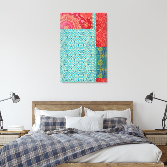 ORIENTAL Red Turquoise Pattern - Wrapped Canvas Print (Insitu(Bedroom))