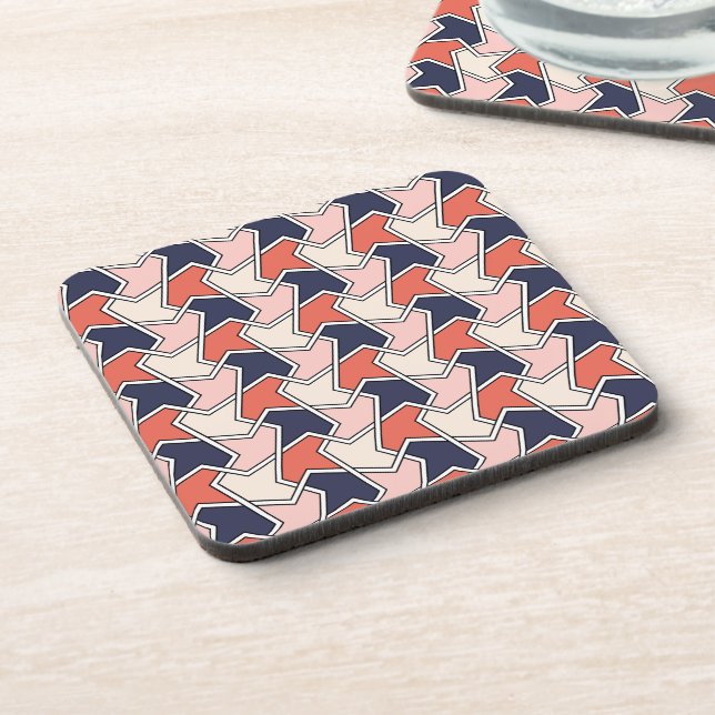 Oriental Red White Blue Geometric Arrows Art Beverage Coaster (Left Side)