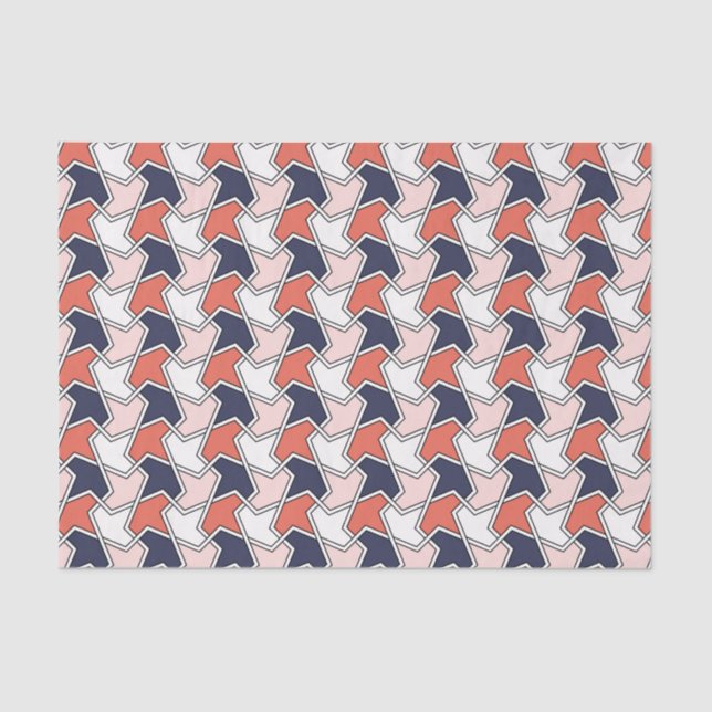 Oriental Red White Blue Geometric Arrows Art Tissue Paper (Front)