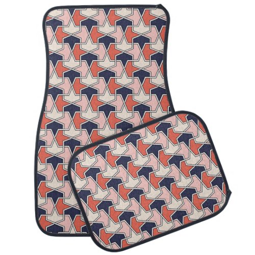 Oriental Red White Blue Geometric Arrows Pattern Car Floor Mat