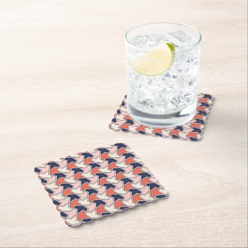 Oriental Red White Blue Geometric Arrows Pattern Paper Coaster