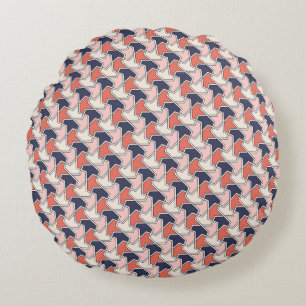 Oriental Red White Blue Geometric Arrows Pattern Round Pillow