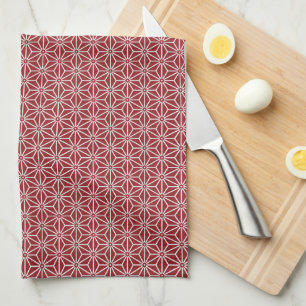 Oriental Red White Shinshu Asanoha Japan Pattern Kitchen Towel