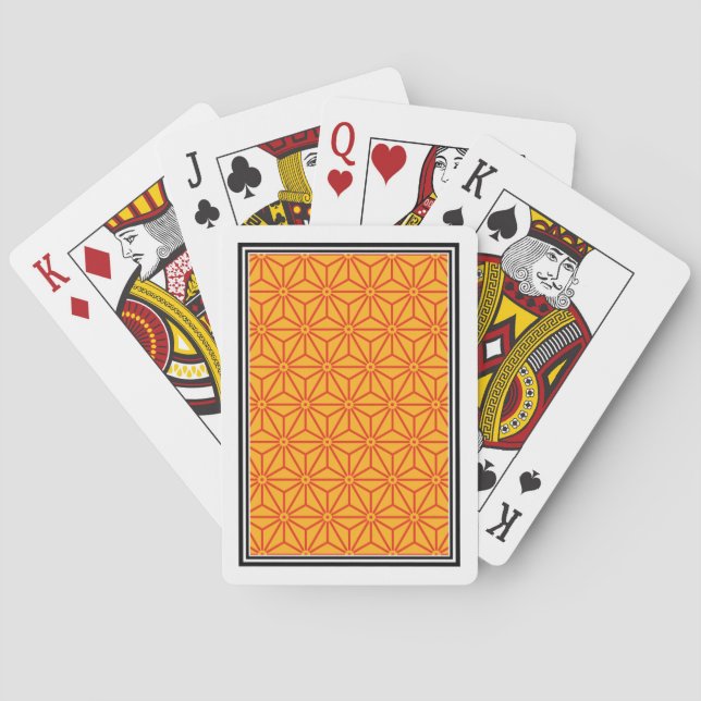 Oriental Red Yellow Asanoha Japan Pattern Poker Cards (Back)