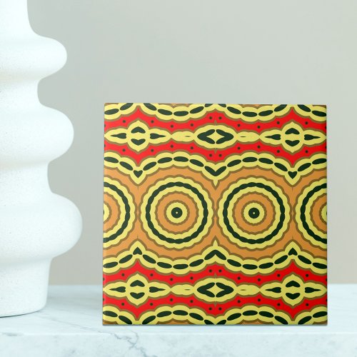 Oriental Red Yellow Black Mosaic Geometric Pattern Ceramic Tile