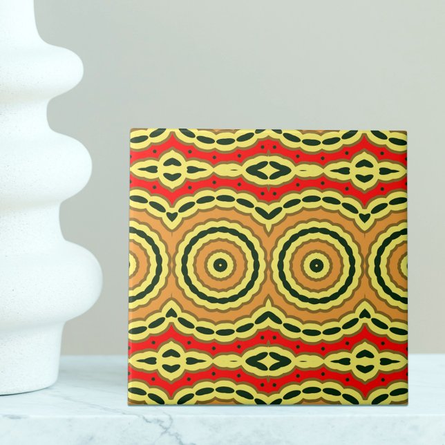 Oriental Red Yellow Black Mosaic Geometric Pattern Ceramic Tile (Creator Uploaded)