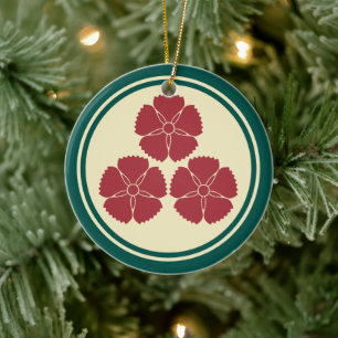 Oriental Red Yellow Green Akizuki Japan Mon Ceramic Ornament