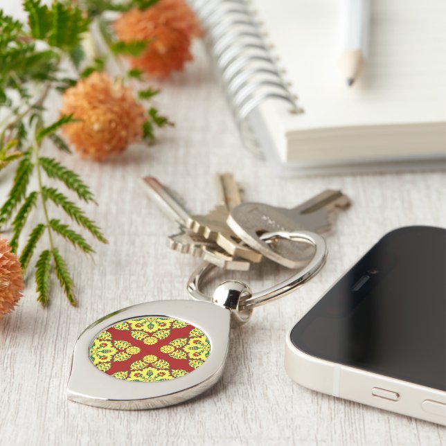 Oriental Red Yellow Green Ottoman Turkish Tulip Keychain (Side)