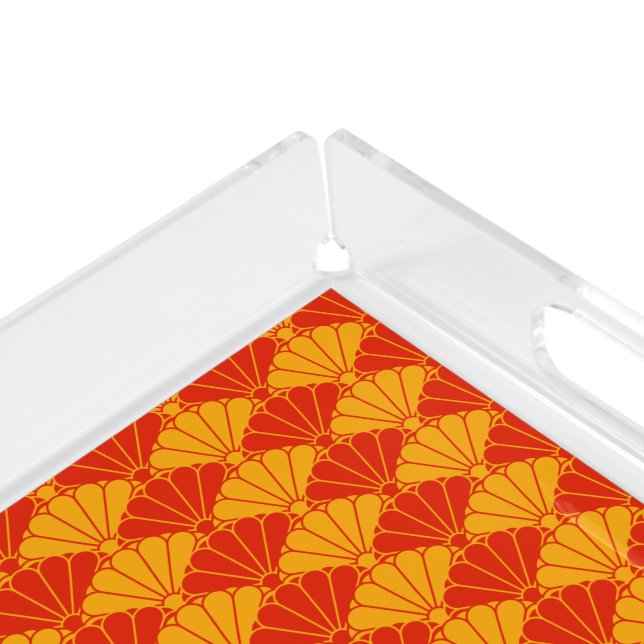 Oriental Red Yellow Kiku Chrysanthemum Mon Pattern Acrylic Tray (Corner)