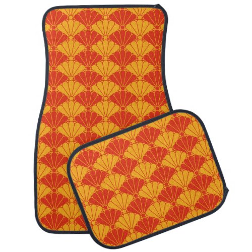 Oriental Red Yellow Kiku Chrysanthemum Mon Pattern Car Floor Mat