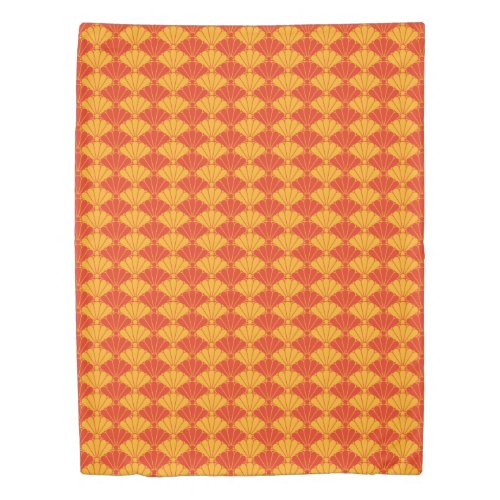 Oriental Red Yellow Kiku Chrysanthemum Mon Pattern Duvet Cover