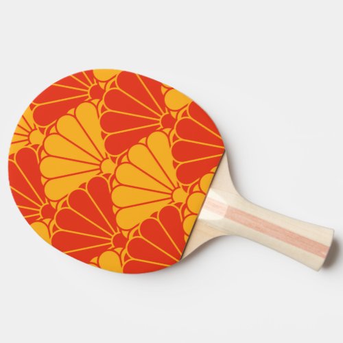 Oriental Red Yellow Kiku Chrysanthemum Mon Pattern Ping Pong Paddle