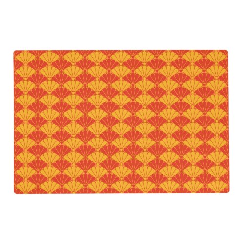 Oriental Red Yellow Kiku Chrysanthemum Mon Pattern Placemat