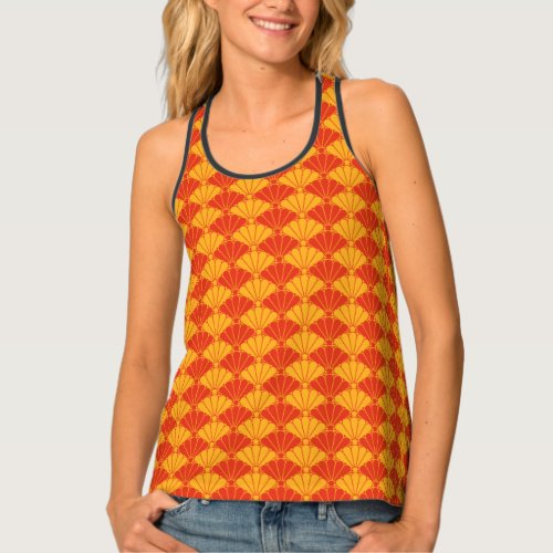 Oriental Red Yellow Kiku Chrysanthemum Mon Pattern Tank Top