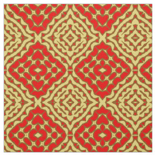 Oriental Red & Yellow Mosaic Geometric Pattern Fabric