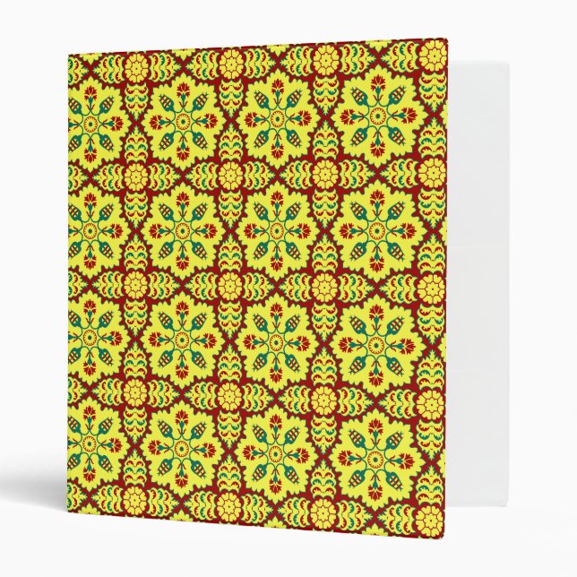 Oriental Red Yellow Ottoman Turkish Tulip Pattern 3 Ring Binder (Front/Inside)