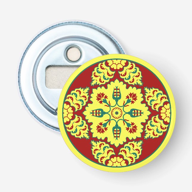 Oriental Red Yellow Ottoman Turkish Tulip Pattern Bottle Opener (Front)