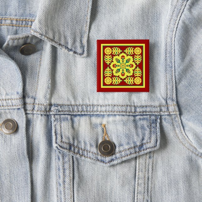 Oriental Red Yellow Ottoman Turkish Tulip Pattern Button (In Situ)