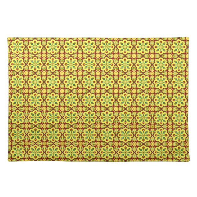 Oriental Red Yellow Ottoman Turkish Tulip Pattern Cloth Placemat (Front)