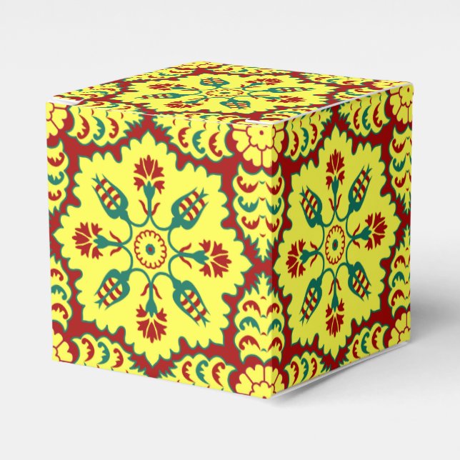 Oriental Red Yellow Ottoman Turkish Tulip Pattern Favor Boxes (Front Side)