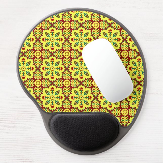 Oriental Red Yellow Ottoman Turkish Tulip Pattern Gel Mouse Pad (Left Side)