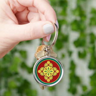 Oriental Red Yellow Ottoman Turkish Tulip Pattern Keychain