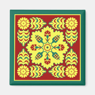 Oriental Red Yellow Ottoman Turkish Tulip Pattern Magnet