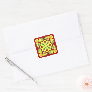Oriental Red Yellow Ottoman Turkish Tulip Pattern Square Sticker