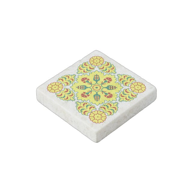 Oriental Red Yellow Ottoman Turkish Tulip Pattern Stone Magnet (Angled)