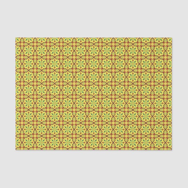 Oriental Red Yellow Ottoman Turkish Tulip Pattern Tissue Paper (Front)